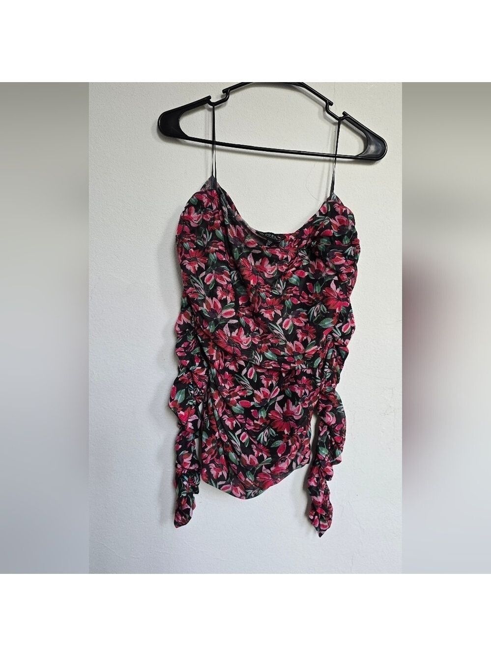 Guess Florencia Pink Floral Ruched Off Shoulder Top Medium - Picture 6 of 9